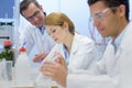 students and teacher experimenting in lab Royalty Free Stock Photo