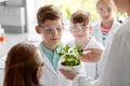 Students and teacher with plant at biology class Royalty Free Stock Photo