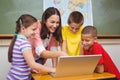 Students and teacher using a laptop Royalty Free Stock Photo