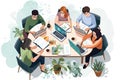 Students Team Sitting Together at Table Top View, University Student Friends Generative AI Illustration Royalty Free Stock Photo
