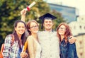 Students or teenagers with files and diploma Royalty Free Stock Photo