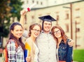 Students or teenagers with files and diploma Royalty Free Stock Photo