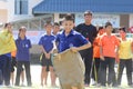 Students tug of war competition. Competition in Primary School.