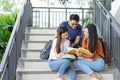 Students university asian together reading book study Royalty Free Stock Photo