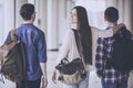 Students Walk in Hall. Studying at College.