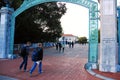 Students walk through the historic Sather Gate