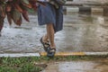 Students walk to the flood Royalty Free Stock Photo