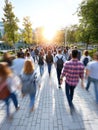 Students Walking College Campus Path A crowd of students walking on a college campus path symbolizing education community Royalty Free Stock Photo