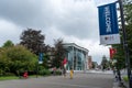 Students walking by ucc welcome sign in cork ireland