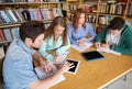 Students writing to notebooks in library Royalty Free Stock Photo