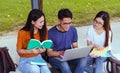 Students young asian together reading book study Royalty Free Stock Photo