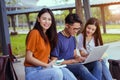 Students young asian together reading book study Royalty Free Stock Photo