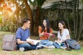 Students young asian together reading book study Royalty Free Stock Photo