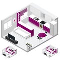 Studio apartment isometric icon set