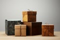 Studio arrangement: Set of three similar boxes showcased creatively against white backdrop.