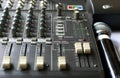 Studio audio mixer with microphone Royalty Free Stock Photo