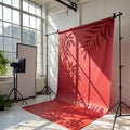 Wall interior with red background and leaf shadow Royalty Free Stock Photo