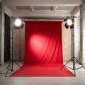 Studio background, backdrop with wall and floor. Light spot on a red fabric background Royalty Free Stock Photo