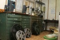 Studio of Bulgarian National Film Archive in Sofia, Bulgaria on may 11, 2005. Odeon cinema. Old Film rolls