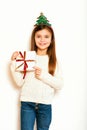 Studio Christmas portrait of young sweet little girl Royalty Free Stock Photo