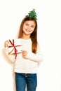 Studio Christmas portrait of young sweet little girl Royalty Free Stock Photo