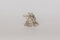 Silver leaf ring with small sparkling stones, elegant botanical jewelry close up on light background Royalty Free Stock Photo