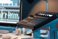 Studio Computer Music Station. Professional audio mixing console. 3d rendering.