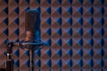 Studio condenser microphone on acoustic foam panel background Royalty Free Stock Photo
