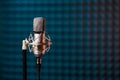 Studio condenser microphone on acoustic foam panel background Royalty Free Stock Photo