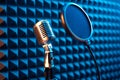 Studio condenser microphone with pop-up filter Royalty Free Stock Photo