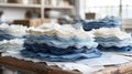 Stacks of Handmade Paper in Blue Tones Royalty Free Stock Photo
