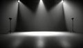 Studio empty stage background with spot light beam shine on background, concert stand with blank space for mock up, swirling fume