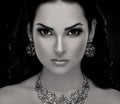 Studio, face, necklace and earrings, black and white