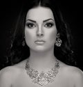 Studio, face, necklace and earrings, black and white