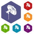 Studio flash with umbrella icon in simple style Royalty Free Stock Photo