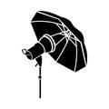 Studio flash with umbrella icon in simple style