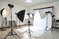 Studio lighting equipment arranged for product photography Royalty Free Stock Photo