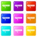 Studio lighting equipment icons set 9 color collection Royalty Free Stock Photo