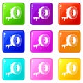 Studio lighting icons set 9 color collection Royalty Free Stock Photo