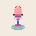 Studio microphone clip art in modern flat line style. Hand drawn vector illustration of mouthpiece, transmitter, mike, podcast,