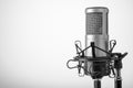 Studio microphone on the gray background. Copy space Royalty Free Stock Photo