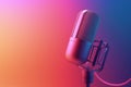 Studio microphone illustration for podcast, colorful gradient background. Generative AI