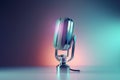 Studio microphone illustration for podcast, colorful gradient background. Generative AI