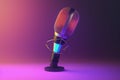 Studio microphone illustration for podcast, colorful gradient background. Generative AI