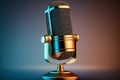 Studio microphone illustration for podcast, colorful gradient background, Generative AI