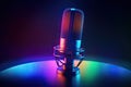 Studio microphone illustration for podcast, colorful gradient background. Generative AI