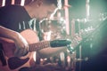 The Studio microphone records an acoustic guitar close-up. Beaut Royalty Free Stock Photo