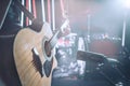 The Studio microphone records an acoustic guitar close-up. Beaut Royalty Free Stock Photo