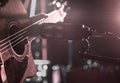 The Studio microphone records an acoustic guitar close-up. Beaut Royalty Free Stock Photo