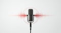 Studio Microphone with Red Soundwave on White Background Royalty Free Stock Photo